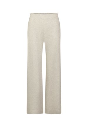 Beige wide-leg knit pants with a high waist and no visible pockets or fastenings, shown on a white background.