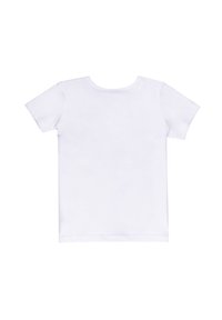 White cotton t-shirt, short sleeves, crew neck, seamless back, smooth texture. No patterns or graphics, simple design.