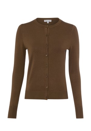 Cardigan marrone con maniche lunghe, con bottoni, scollo tondo e polsini e orlo a coste, taglia small, marca Marie Lund.