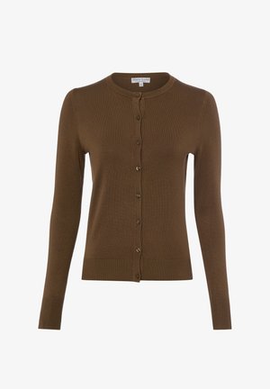 Brauner Langarm-Button-up-Cardigan mit rundem Halsausschnitt und gerippten Bündchen und Saum, Größe Small, Marke Marie Lund.
