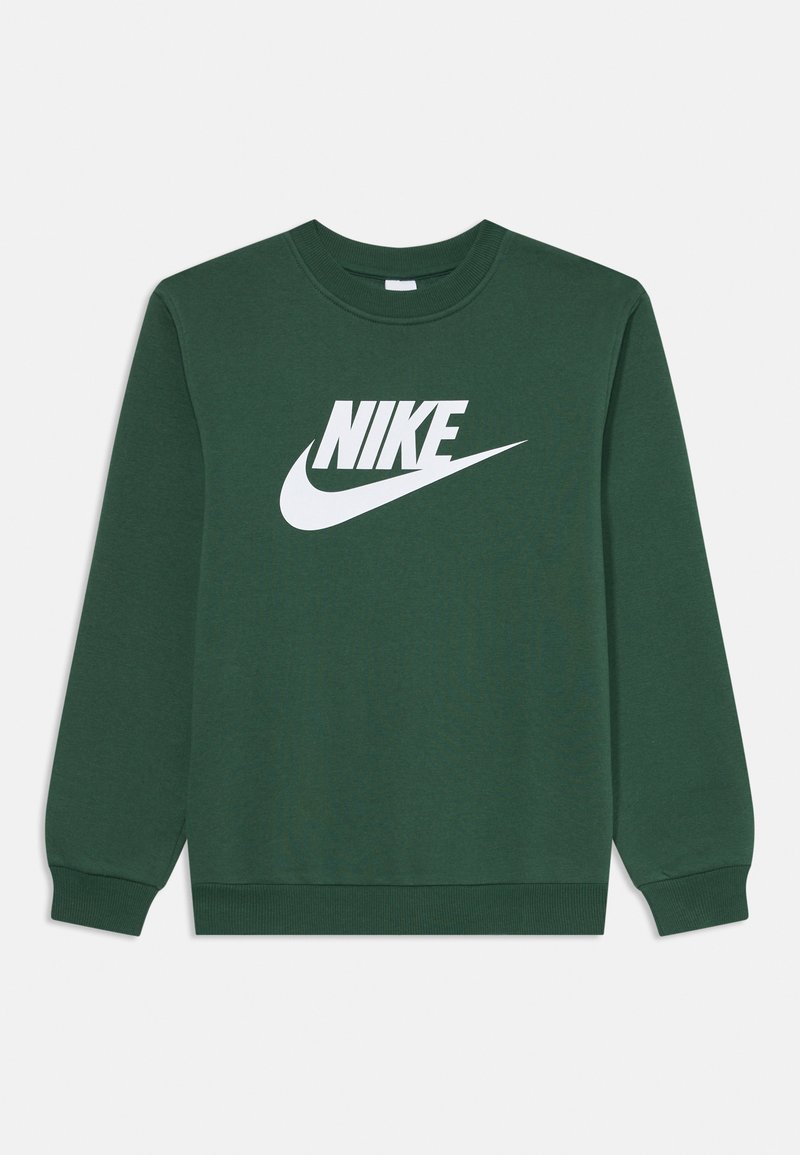 Zelena majica s kapuljačom od pamuka, s okruglim izrezom, dugim rukavima i velikim bijelim Nike logotipom preko prsa. Tekstuirana tkanina.