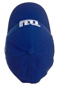Gorra azul con un diseño estructurado. Presenta letras bordadas en blanco en la parte frontal. Fabricada con un tejido de acabado texturizado.