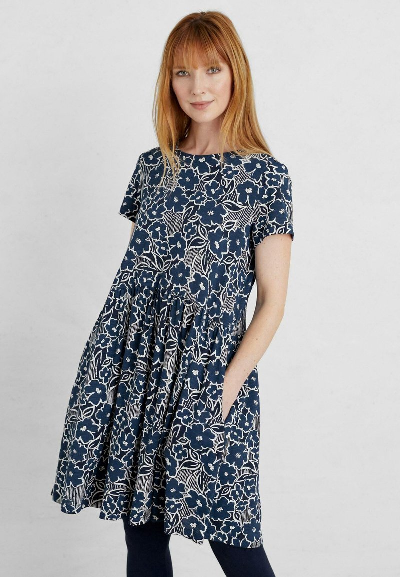 Seasalt Cornwall Day dress brush stroke floral maritime/dark blue