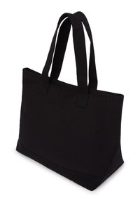 Sac fourre-tout en toile noire avec deux poignées robustes, une forme rectangulaire et un design simple sans motifs ni ornements visibles.