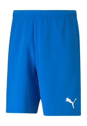 Pantaloni sportivi blu realizzati in un tessuto leggero, con vita elasticizzata e un logo Puma bianco sul lato inferiore destro.