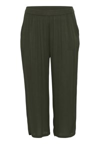 Pusero vihreät lyhyet housut, jotka on valmistettu kevyestä kankaasta, jossa on laskostettu muotoilu. Housuissa on joustava vyötärö ja sivutaskut.