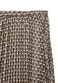 Gonna plissettata con un motivo geometrico caratterizzato da forme alternate in marrone, verde e bianco. Vita elastica per una vestibilità regolabile.