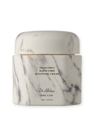 Barattolo con motivo a marmo etichettato Dr. Althea Rapid Firm Sculpting Cream, Pro Lab, contenente 45ml / 1,52 fl oz di prodotto.