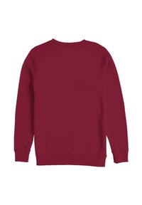 Felpa di colore rosso cranberry con scollo rotondo, maniche lunghe e polsini a costine. Tessuto dal tocco liscio, design semplice senza motivi o accenti.