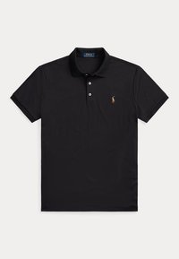 Sort polo t-shirt med korte ærmer, krave, to knapper og lille broderet Polo Ralph Lauren-logo på venstre bryst.