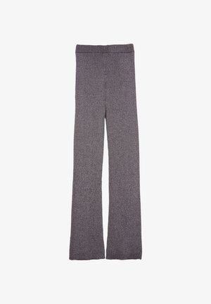 Szare szerokie spodnie z prążkowanej dzianiny o teksturowanej powierzchni, z elastycznym pasem i rozszerzanym dołem, zapewniające luźny krój.