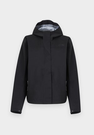 Must veekindel jope kapuutsiga, esikäepide kaetud klapiga, pikad varrukad kinnitatavate mansetidega ja helehall sisuvooder.