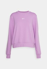 Sweat-shirt en coton violet à manches longues, col rond et logo Nike blanc sur la poitrine. Caractérisé par une coupe décontractée et des poignets côtelés.