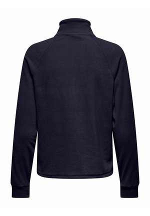 Chaqueta de forro polar de manga larga en un azul marino oscuro, vista desde la parte posterior, con un cuello alto y puños ajustados.