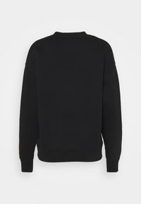 Sweat-shirt noir à manches longues avec col, poignets et ourlet côtelés, vu de dos sur fond blanc uni.