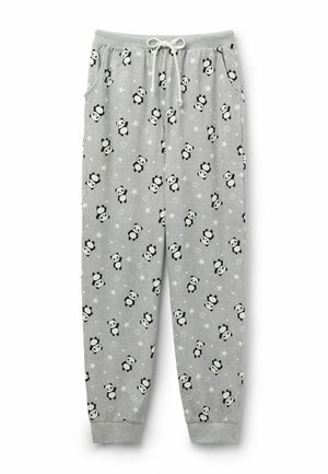 Grau, weiche Schlafanzughose mit einem Panda- und Sternmuster. Elastischer Bund mit Zugband; umgeschlagene Knöchel für einen snug fit.
