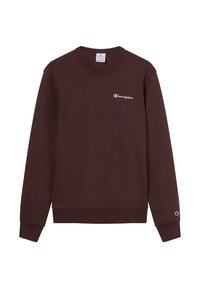 Felpa color borgogna, misto cotone, collo a giro, maniche lunghe, polsini a coste, presenta il logo Champion ricamato in bianco sul lato sinistro del petto.