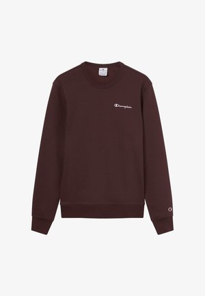 Bordeaux sweatshirt, katoenmix, ronde hals, lange mouwen, geribbelde manchetten, met een witte geborduurde Champion-logo op de linkerborst.