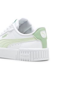 Bijeli tenisice s zelenim akcentima, s teksturiranim kožnim gornjištem, podstavljenim ovratnikom i prugastim gumenenim đonom. Logo na peti i bočnoj strani.