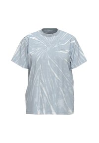 Světle modré tričko z bavlny s efektem tie-dye, kulatým výstřihem a krátkými rukávy, s nenápadným logem na přední straně. Měkká textura a uvolněný střih.