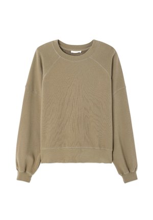 Olijfgroene sweatshirt van zachte stof, met een ronde hals, raglanmouwen en ribgebreide manchetten met subtiele stikdetails.