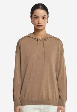 Brauner Kapuzenpullover mit lockerer Passform, langen Ärmeln und gerippten Bündchen. Hergestellt aus weichem Stoff mit glatter Textur und minimalistischem Design.