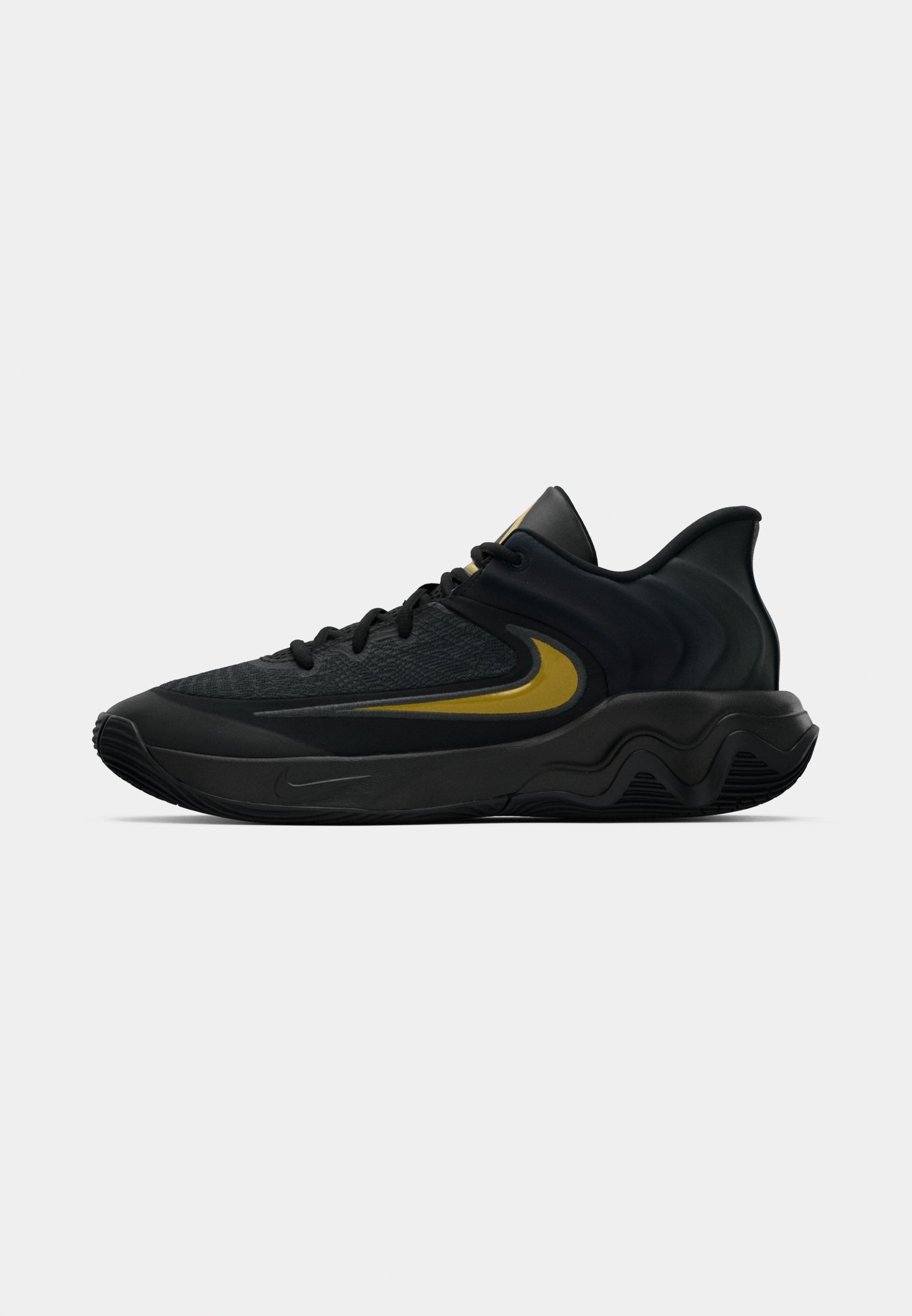 nike black shoes with gold swoosh