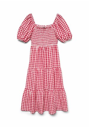 Vero Moda Curve, GESMOKTES KLEID VMCCARRIE LANGES KLEID - Hverdagskjole - crimson