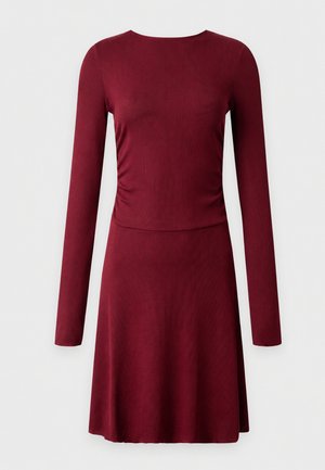 Even&Odd by Zalando, LONG SLEEVE DRAPPED MINI DRESS, bordowy