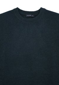 Pullover lavorato a maglia verde scuro con colletto a coste e etichetta del brand "CALLIOPE" che indica la taglia grande.