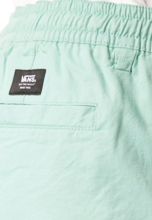 Lysegrønne Vans-shorts med elastisk talje, baglomme med slids og sort Vans "Off The Wall" logo-patch over lommen.