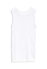 White sleeveless t-shirt made from soft cotton, featuring a round neckline and a straight cut with no patterns or embellishments.