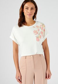 T-shirt Damart Femme Motif Feuilles - 100% Coton, Coupe Standard, Manches Courtes - Blanc Taille 54/56
