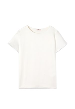 Maglietta bianca a maniche corte realizzata in tessuto morbido. Presenta una scollatura rotonda con un design pulito, senza fantasie né accessori.