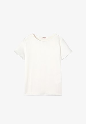Maglietta bianca a maniche corte realizzata in tessuto morbido. Presenta una scollatura rotonda con un design pulito, senza fantasie né accessori.