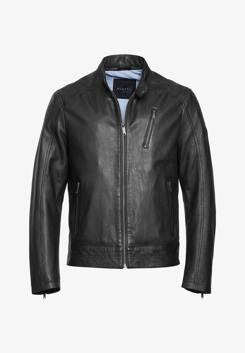 Must have nahkamaantehus jakk, millel on püsti kaelus, lukuga esiosa ja kaks küljetaskut. Sisaldab peeneid õmblusi ja siledat tekstuuri.