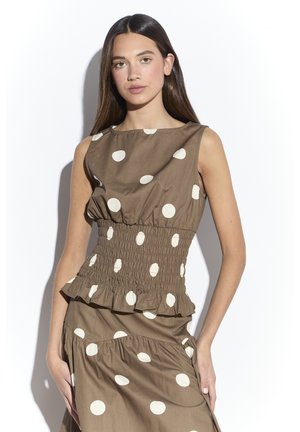 SHIRRED SLEEVELESS  - Camicetta - taupe white spot
