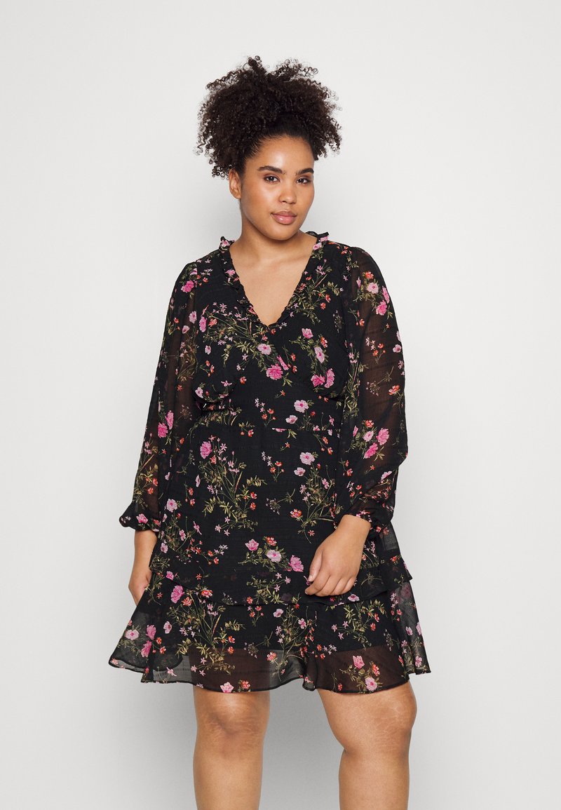 Vero Moda Curve VMROSA V NECK SHORT DRESS Day dress black/pink