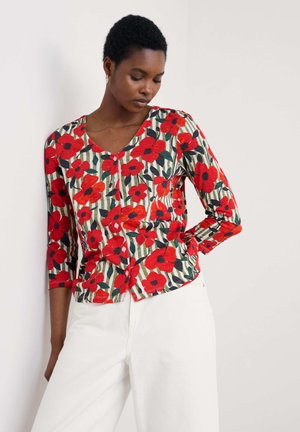 3/4 - Cardigan - red stripey floral moss