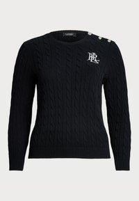 BUTTON TRIM CABLE KNIT COTTON SWEATER - Svetrík - black