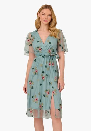 EMBROIDERED SURPLICE MIDI - Jurk - slate multi