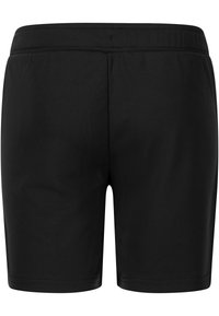 Zwarte sportshorts met een gladde textuur, elastische tailleband en een eenvoudig, aansluitend ontwerp. Geen zakken of opvallende patronen zichtbaar.