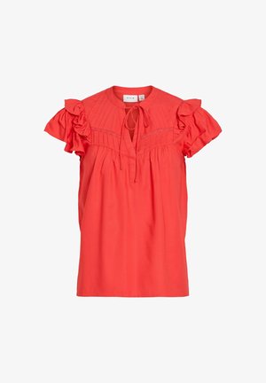 VILA, OBERTEIL MIT KURZEN ÄRMELN VISTINLA RUNDHALS - Bluse - hibiscus