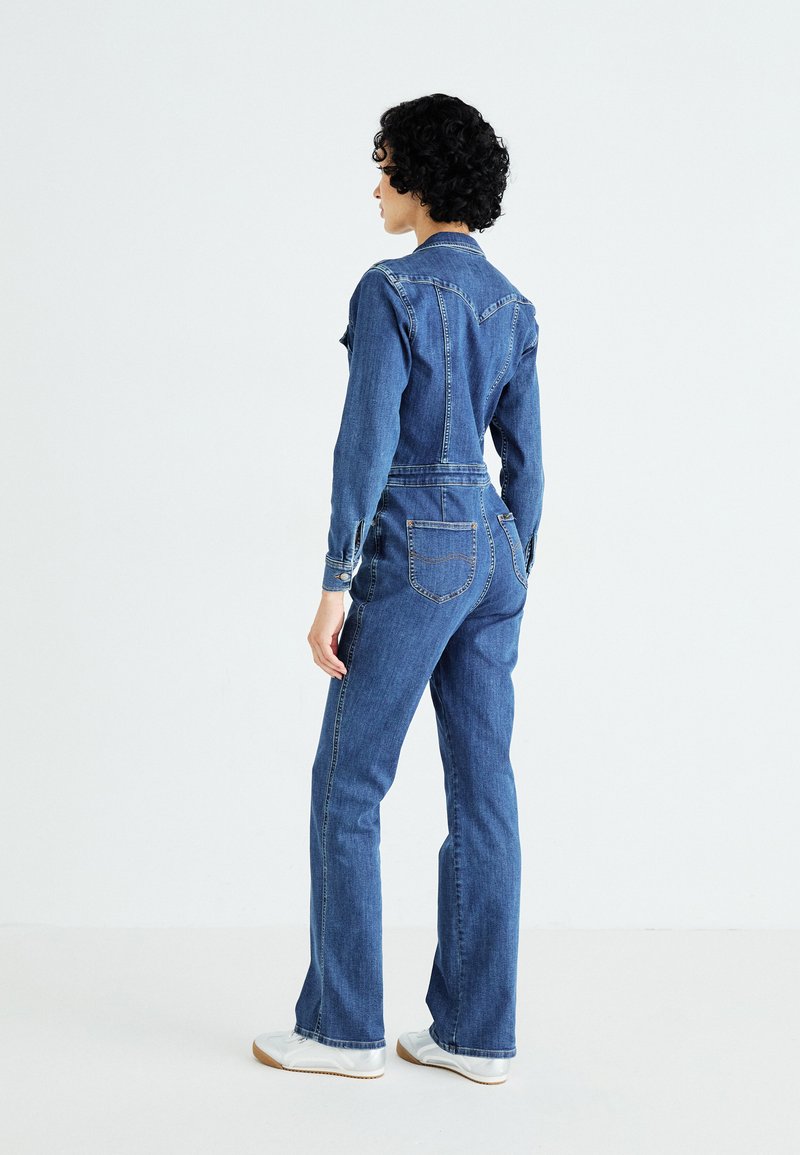 Damen Langarm-Overall Jumpsuit Leder-Optik mit Gürtel Schwarz #OV570