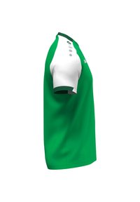 Polo shirt sportivo verde e bianco con colletto a bottoni, maniche corte e orlo dritto. Realizzato in tessuto liscio, con dettagli testurizzati.