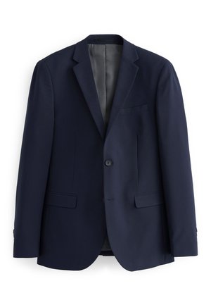 Mörkblå blazer i ett mjukt tyg, med frontknäppning med två knappar, slag med notcher och två framfickor med rak skärning.