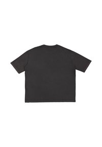 Zwarte t-shirt met korte mouwen in een relaxte pasvorm, voorzien van een ronde halslijn en contrasterende stiksels langs de mouwen en de zoom.