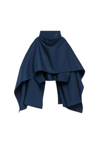 Gonna blu navy con orlo asimmetrico e tessuto a strati. Realizzata in materiale morbido, presenta una vita alta e un dettaglio con bottone in vita.