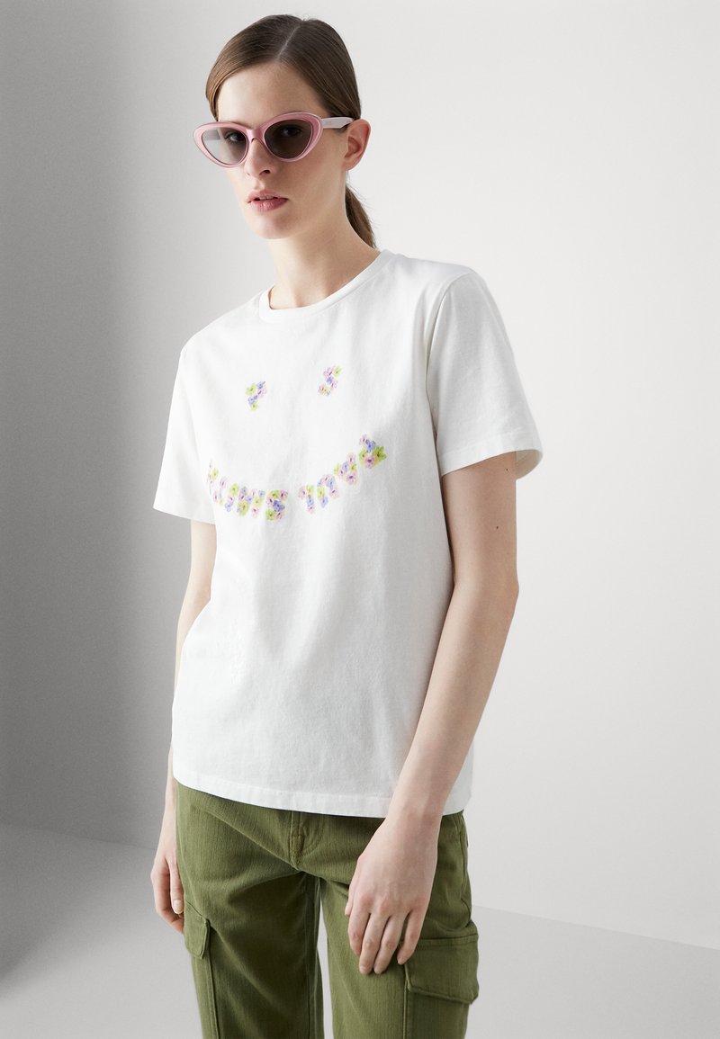 PS Paul Smith WOMENS FLORAL HAPPY - T-shirt print - white