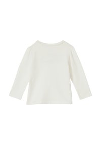 Witte longsleeve shirt van zachte katoen met een ronde halslijn en licht gepofte schouders, met een ontspannen pasvorm en zonder zichtbare sluitingen.